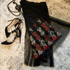 Moon Jean LA Black Floral Skirt with Toile Overlay